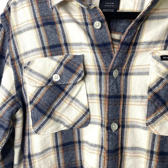 RVCA That’ll Work Flannel Oversized Long Sleeve Shirt in Blue and White Size S - Picture 12 of 15